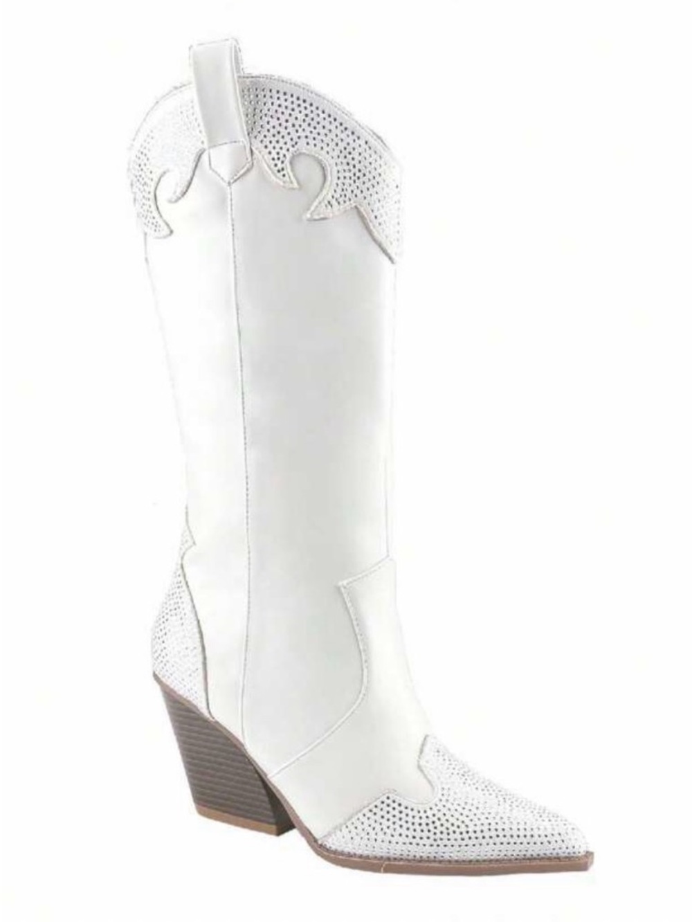 🤠NIB White Western-Inspired Mid-Calf Boots with Crystal Accents